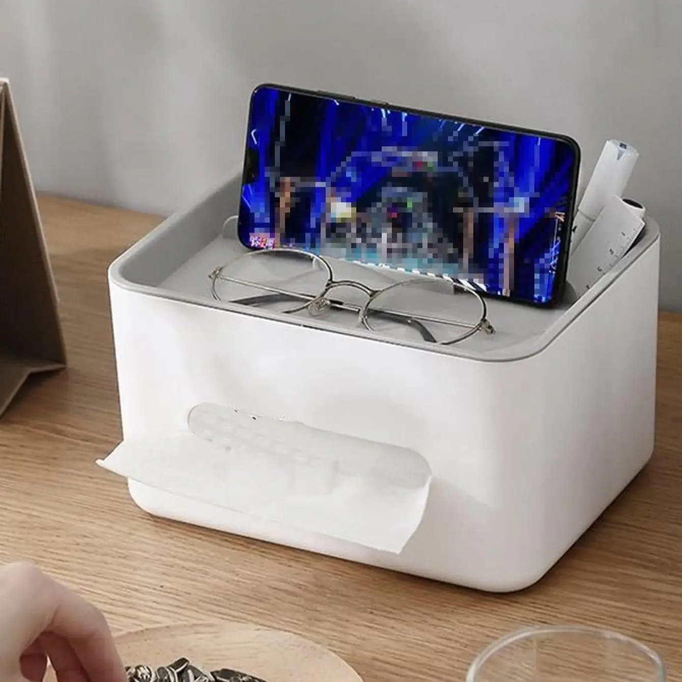 Caja de almacenamiento de pañuelos multifuncional gris - Imagen 4